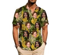 ROHBVMN Camisa Hawaiana Personalizada Camisa Hawaiana Hombre Mujer Funky Personalizada con Foto del Rostro Verano Estampada Aloha Vacaciones de Impreso Playa