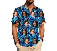 ROHBVMN Camisa Hawaiana Personalizada Camisa Hawaiana Hombre Mujer Funky Personalizada con Foto del Rostro Verano Estampada Aloha Vacaciones de Impreso Playa