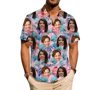 ROHBVMN Camisa Hawaiana Personalizada Camisa Hawaiana Hombre Mujer Funky Personalizada con Foto del Rostro Verano Estampada Aloha Vacaciones de Impreso Playa