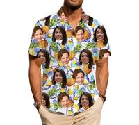 ROHBVMN Camisa Hawaiana Personalizada Camisa Hawaiana Hombre Mujer Funky Personalizada con Foto del Rostro Verano Estampada Aloha Vacaciones de Impreso Playa