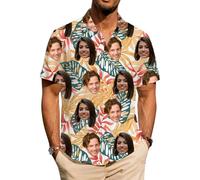 ROHBVMN Camisa Hawaiana Personalizada Camisa Hawaiana Hombre Mujer Funky Personalizada con Foto del Rostro Verano Estampada Aloha Vacaciones de Impreso Playa