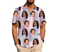 ROHBVMN Camisa Hawaiana Personalizada Camisa Hawaiana Hombre Mujer Funky Personalizada con Foto del Rostro Verano Estampada Aloha Vacaciones de Impreso Playa