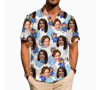 ROHBVMN Camisa Hawaiana Personalizada Camisa Hawaiana Hombre Mujer Funky Personalizada con Foto del Rostro Verano Estampada Aloha Vacaciones de Impreso Playa