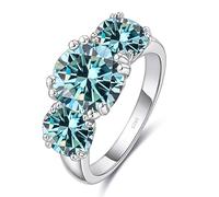 ROHCGHC anillo de diamantes, Anillo de boda moissanita amarillo/azul/rosa 5 quilates for mujer, 3 piedras color D VVS1, anillos diamante plata ley 925, compromiso aniversario con certificado(Blue,6)