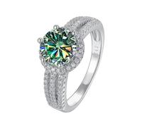 ROHCGHC anillo de diamantes, Anillos de compromiso moissanita color D 2 quilates VVS1 for mujer, anillos amarillo/verde/rosa, alianza boda diamante corte redondo con certificado