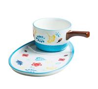 ROHCGHC Cuenco de cerámica para fideos, Cuenco de cerámica for fideos instantáneos, cuencos y platillos sopa crema, juego platos for 1 persona, desayuno con galleta(Blue)