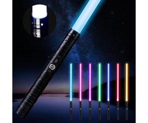 ROHCGHC Sable láser, Sable de luz, RGB 7 Colores 3 Voces modles, Efectos Sonido oscilación Suave y Lucha, Juguetes Regalo Cosplay for niños 6 años en adelante(Black)