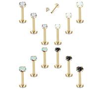Roheafer 12PCS 16G Helix Trago Piercing para mujer Acero Inoxidable Quirúrgico Labio Anillos Rosca Labret Studs Cartílago Clear Cz Opal Flat Back Pendientes Monroe Medusa Piercing Set di Gioielli
