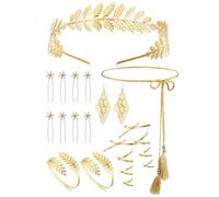 Roheafer 14 Juegos de Joyas de Diosa Griega para Mujer, Diadema Griega Romano Laurel Hojas Corona Accesorios Diosa Griega Romano Laurel Diademas Pendientes Para Diademas Boda Toga Partido(Leaf Crown)