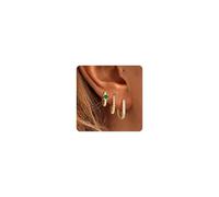 Roheafer 3 Pares Pequeños Pendientes de Oro para Mujer | Hipoalergénicos Pendientes Oro 14K Huggies | Apilables para Múltiples Piercings(Green CZ)