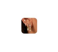 Roheafer 4 pares de pendientes de aro de plata de ley 925 para mujer, hipoalergénicos, chapados en oro de 14 quilates, conjuntos de pendientes Huggie colgantes para cartílago para múltiples piercings
