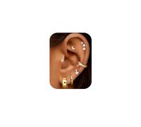 Roheafer 7 pares pendientes Acero Inoxidable Mujer Hipoalergenicos Piercing Tragus Helix Cartílago Juego De Aros Con Tachuelas Pequeños Dorados Oro Pendiente Plata Multi Piercing(G-Chunky)