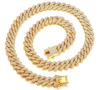 Roheafer Cadena Cubana Hombres Iced Out Pulsera de Collar Cubano de Miami de 13 mm Cadena de Collares Chapados en Oro y Plata Hip Hop Joyería Regalo