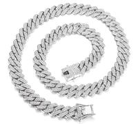 Roheafer Cadena Cubana Hombres Iced Out Pulsera de Collar Cubano de Miami de 13 mm Cadena de Collares Chapados en Oro y Plata Hip Hop Joyería Regalo