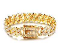 Roheafer Cadena Cubana Hombres Iced out Pulsera de Collar Cubano de Miami de 13 mm Cadena de Collares Chapados en Oro y Plata Hip Hop Joyería Regalo