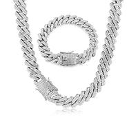 Roheafer Cadena Cubanos Iced out para Hombres Pulsera Collar Eslabones Cubanos Miami 14 mm Collar Pulsera Cadena Diamantes Brillantes Chapada Oro 18K Hip Hop Joyas para Hombres Mujeres
