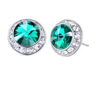 Roheafer Pendientes Strass Cristal 15mm Plata 925 Hipoalergénicos Halo Brillantes para Baile, Escenario, Teatro, Bodas y Joyería de Novia y Dama de Honor(Emerald)