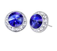 Roheafer Pendientes Strass Cristal 15mm Plata 925 Hipoalergénicos Halo Brillantes para Baile, Escenario, Teatro, Bodas y Joyería de Novia y Dama de Honor(Blue)