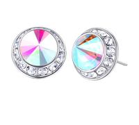 Roheafer Pendientes Strass Cristal 15mm Plata 925 Hipoalergénicos Halo Brillantes para Baile, Escenario, Teatro, Bodas y Joyería de Novia y Dama Honor(AB)