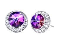 Roheafer Pendientes Strass Cristal 15mm Plata 925 Hipoalergénicos Halo Brillantes para Baile, Escenario, Teatro, Bodas y Joyería de Novia y Dama de Honor(Purple)