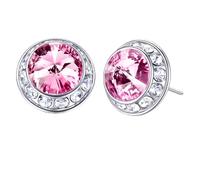 Roheafer Pendientes Strass Cristal 15mm Plata 925 Hipoalergénicos Halo Brillantes para Baile, Escenario, Teatro, Bodas y Joyería de Novia y Dama de Honor(Pink)