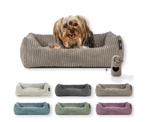 Rohrschneider® Cama lavable para perros pequeños y medianos con cojín para perros (55 x 42 cm aprox.), incluye bolsa para el carril (gris topo 55 cm, pana ancha)
