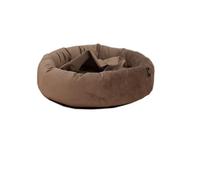 Rohrschneider LAJOS Isla de peluche para perros, redonda con borde alto, funda extraíble, lavable a mano, tela de terciopelo de poliéster, parte inferior antideslizante, cojín interior extraíble (topo