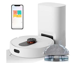 ROIDMI Eve Rook Robot Aspirador y fregasuelos autovaciado con Base, Potencia de succión de 5000Pa, navegación Laser LiDAR con mapeo Blanco Aspirador Ideal para pelos de Mascotas, alfombras y Suelos