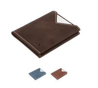 ROIK Cartera de Piel para Hombre de Piel Pequeña hasta 10 Tarjetas con Compartimento para Monedas, Cartera Ligera y Compacta, 100% Piel Vacuno Billeteras para Hombre - Land Nut
