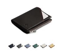 ROIK Carteras para Hombre y Mujer, Tarjetero y Monedero - Pequeña, hasta 9 Tarjetas, 100% Piel - Zip Coin Dark-Brown