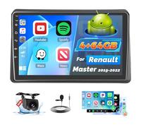 Roinvou 4+64G Radio Coche 2 DIN para Renault Master 2019-2022 Carplay Inalámbrico Android Auto, Android Pantalla Radio Coche 10 Pulgadas MirrorLink Bluetooth WiFi GPS 32EQ RDS/FM SWC Cámara