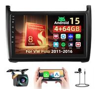 Roinvou Android 15 Qualcomm 8Core 4+64G Radio Coche 2 DIN para VW Polo 2011-2016 Carplay Android Auto, Pantalla Táctil de 9 Pulgadas con Modelo de Coche 3D WiFi GPS BT FM/RDS DSP SWC Mic