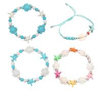 Roioiow 4 pulseras hechas a mano con estrellas de mar de tortuga, joyería bohemia con cuentas de concha para mujer, cuerda ajustable, recuerdos de vacaciones de verano en la playa