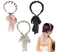 Roioiow Diadema ajustable de 3 piezas con lazos largos, diseño de lunares y flores, diadema antideslizante para mujer