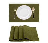 RoiYeel Juego de 4 Manteles Individuales de Lino, 30x46cm, Doble Capa, Lavables a Máquina, Resistentes al Calor, Antideslizantes, Duraderos para Cocina y Comedor, Fiestas Bodas - Verde frutal