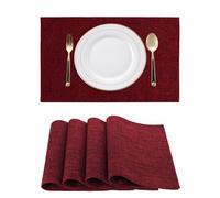 RoiYeel Juego de 4 Manteles Individuales de Lino, 30x46cm, Doble Capa, Lavables a Máquina, Resistentes al Calor, Antideslizantes, Duraderos para Cocina y Comedor, Fiestas Bodas - Rojo Vino