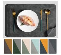 RoiYeel Juego de 6 Manteles Individuales Lavables de Imitación Cuero, Manteles Doble Cara Bicolor, Salvamanteles Impermeables Antideslizantes, Resistentes al Calor - Gris Claro/Gris Oscuro