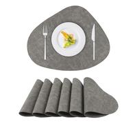 RoiYeel Manteles Individuales de Cuero Juego de 6, Forma de Gota, Lavables Resistentes al Calor Antideslizante, Doble Cara 42x33cm, PVC Salvamanteles Individuales para Cocina Restaurante - Gris