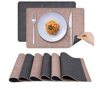 RoiYeel Manteles Individuales de Cuero Juego de 6, Lavables Resistentes al Calor Antideslizante Antimanchas, Doble Cara 43x30cm PVC Salvamanteles Individuales para Cocina, Restaurante Rosa/Gris