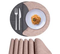 RoiYeel Manteles Individuales Redondos de Cuero Juego de 6, Lavables Resistentes al Calor Antideslizante Antimanchas, Doble Cara 33x33cm Salvamanteles Individuales para Cocina - Rosa/Gris