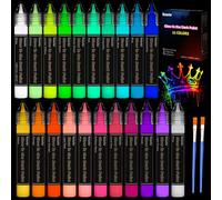 Roizefar Colores que brillan en la oscuridad, 21 × 20 ml, 3D resistente al agua, colores brillantes, colores fluorescentes, para pintura infantil, lienzo textil