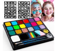 Roizefar Pintura cara Niños - 20 Colores, Maquillaje al agua, Pintura de cara para niños, Paleta de Pintacaras Infantil, Purpurina, Gemas, para Halloween, Festivales