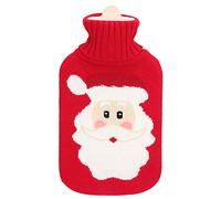 Roja Bolsa de Agua Caliente para Calor de Punto Navideña 2000ml | Funda Protectora Tejida, Retención Térmica, Uso en Casa, Abdomen y Zona Lumbar, Estilo Festivo