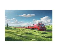 Roja Tren Puzzle de Madera 1000 Piezas, Bricolaje, Entretenimiento Creativo, Divertido Puzzles para Adultos Y Niños Desde 12 Años, (75×50cm)
