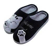 Rojeam Lindo Gato Caliente Pantuflas Suave Peluche Novedad Animal Pantuflas,Negro,43/44 EU(Tamaño Del Fabricante 44/45)