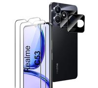 Rojeuinn [4 Pack Protector de Pantalla para Realme C53/C51/Note 50, [2 Pack] Cristal Vidrio Templado y [2 Pack] Protector de Lente de Cámara, Anti-Arañazos-dureza 9H Cristal Templado