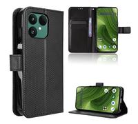 Rojeuinn Funda de Fibra para Fairphone 6 Estilo Cartera con Flip, Carcasa Protectora función de Soportey Ranura para Tarjetas, Cierre Magnético Case, Negro