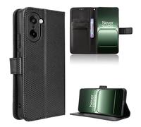 Rojeuinn Funda de Fibra para Oneplus Nord CE 5 5G Estilo Cartera con Flip, Carcasa Protectora función de Soportey Ranura para Tarjetas, Cierre Magnético Case, Negro