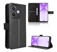 Rojeuinn Funda de Fibra para OPPO A40/A40m/A60 5G Estilo Cartera con Flip, Carcasa Protectora función de Soportey Ranura para Tarjetas, Cierre Magnético Case, Negro