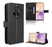Rojeuinn Funda de Fibra para Realme 14 Pro 5G Estilo Cartera con Flip, Carcasa Protectora función de Soportey Ranura para Tarjetas, Cierre Magnético Case, Negro